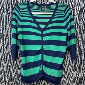 Willi Smith Teal and Navy Striped Top